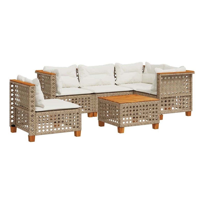 vidaXL 6 Piece Solid Acacia Wood Sofa Set in Beige