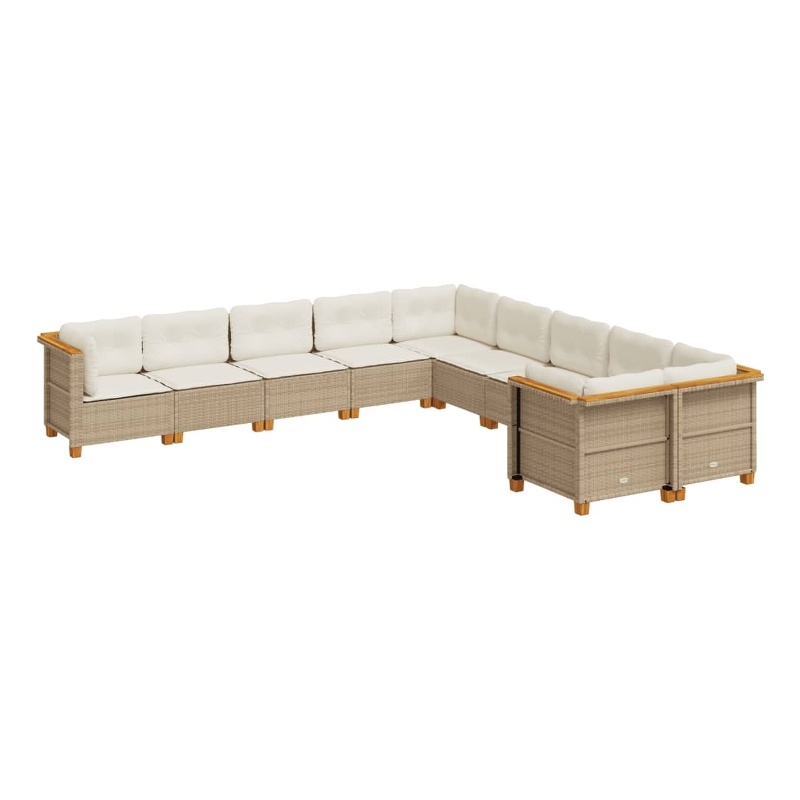 vidaXL 10 Piece Solid Acacia Wood Sofa Set in Cream/Beige