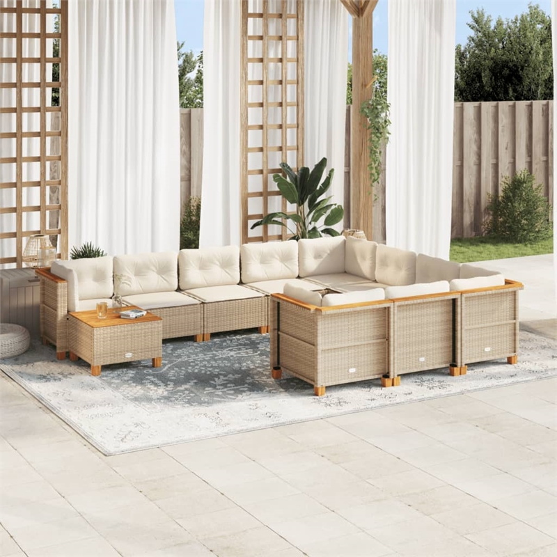 vidaXL Solid Acacia Wood Large Sofa Set in Beige