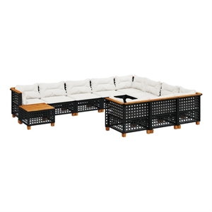 vidaXL Solid Acacia Wood Small Sofa Set in Black