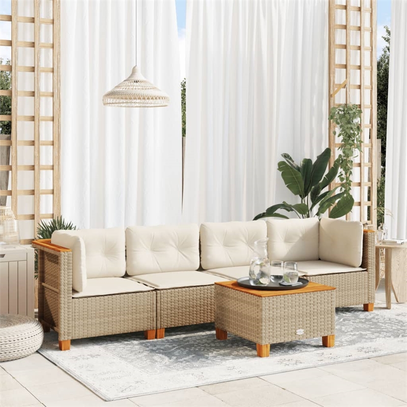 vidaXL 5 Piece Solid Acacia Wood Small Sofa Set in Beige