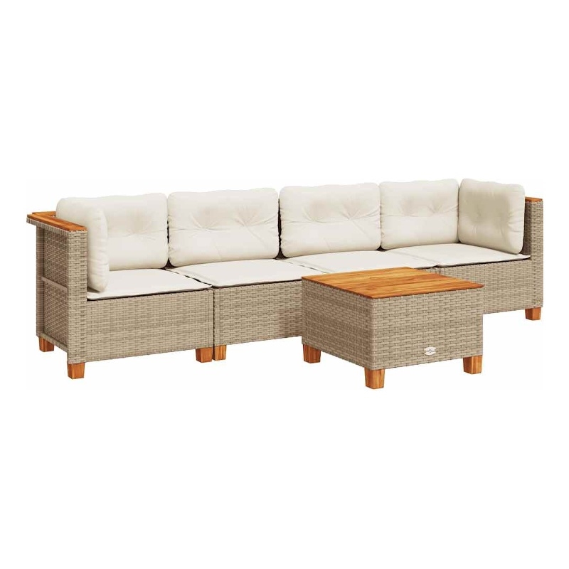 vidaXL 5 Piece Solid Acacia Wood Small Sofa Set in Beige