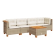 vidaXL 5 Piece Solid Acacia Wood Small Sofa Set in Beige