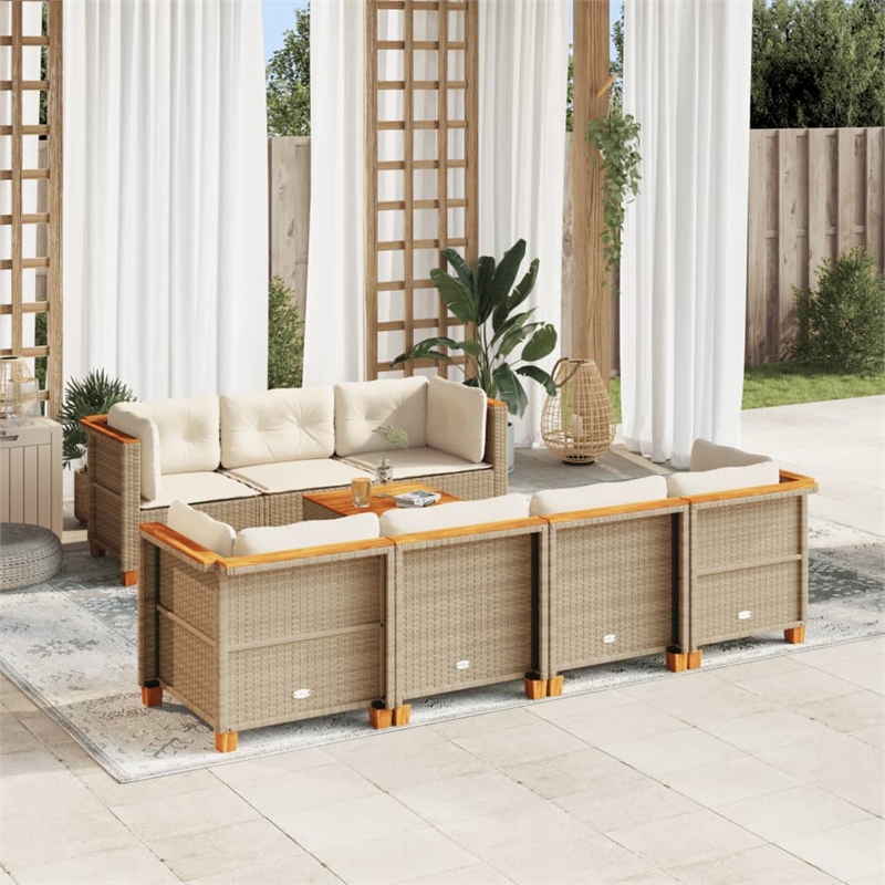vidaXL 8 Piece Solid Acacia Wood Small Sofa Set in Beige