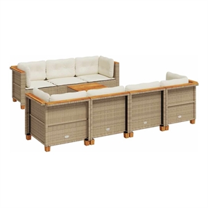 vidaXL 8 Piece Solid Acacia Wood Small Sofa Set in Beige