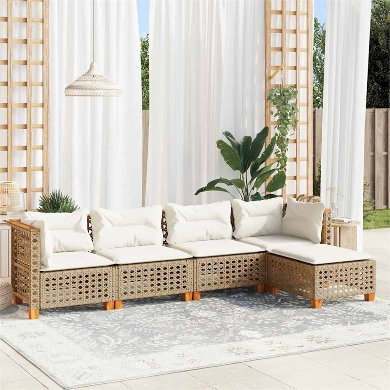 vidaXL 5 Piece Solid Acacia Wood Sofa Set in Beige