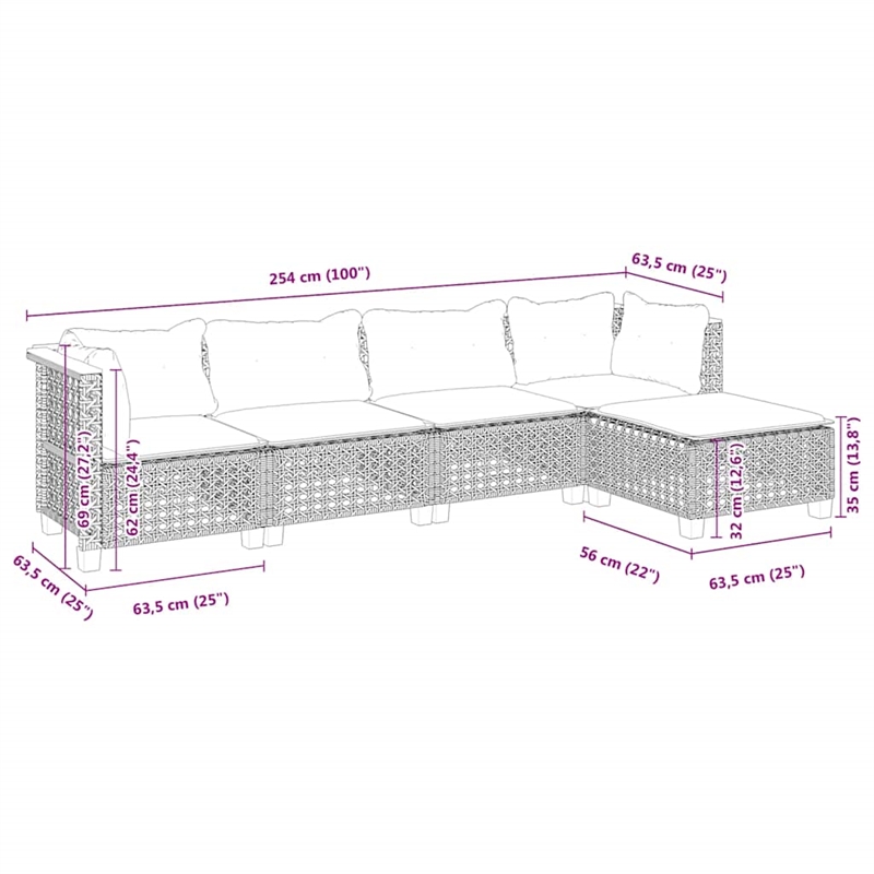 vidaXL 5 Piece Solid Acacia Wood Sofa Set in Beige