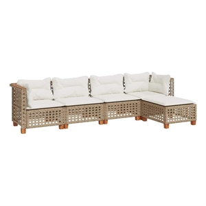 vidaXL 5 Piece Solid Acacia Wood Sofa Set in Beige