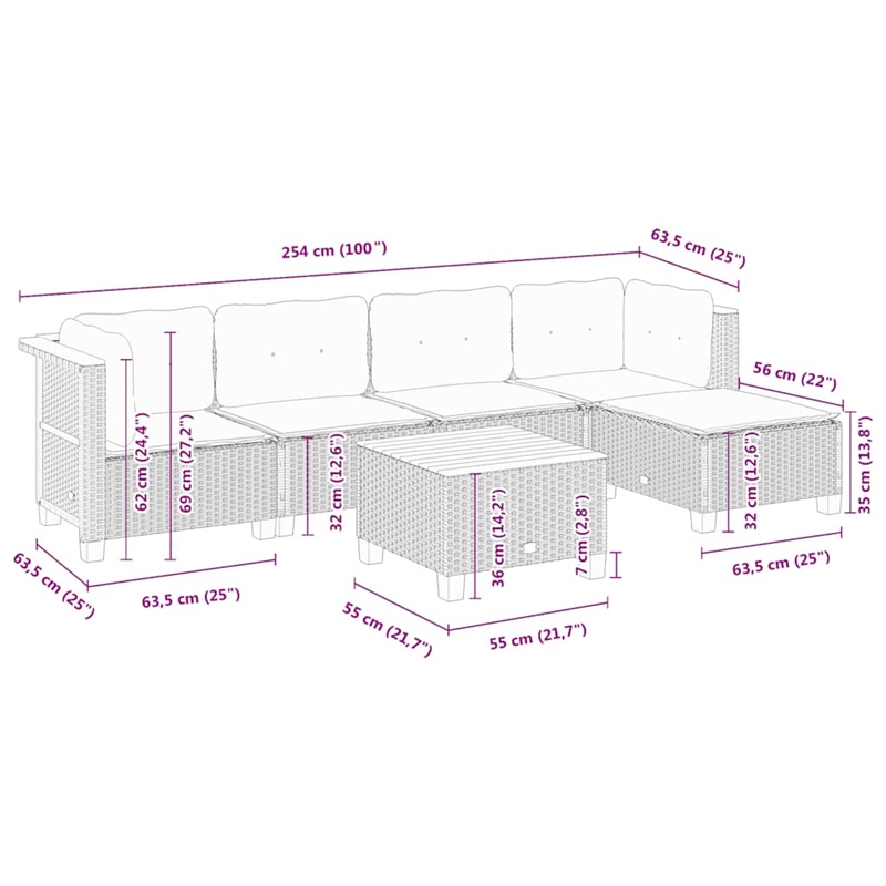 vidaXL 6 Piece Solid Acacia Wood Sofa Set in Beige