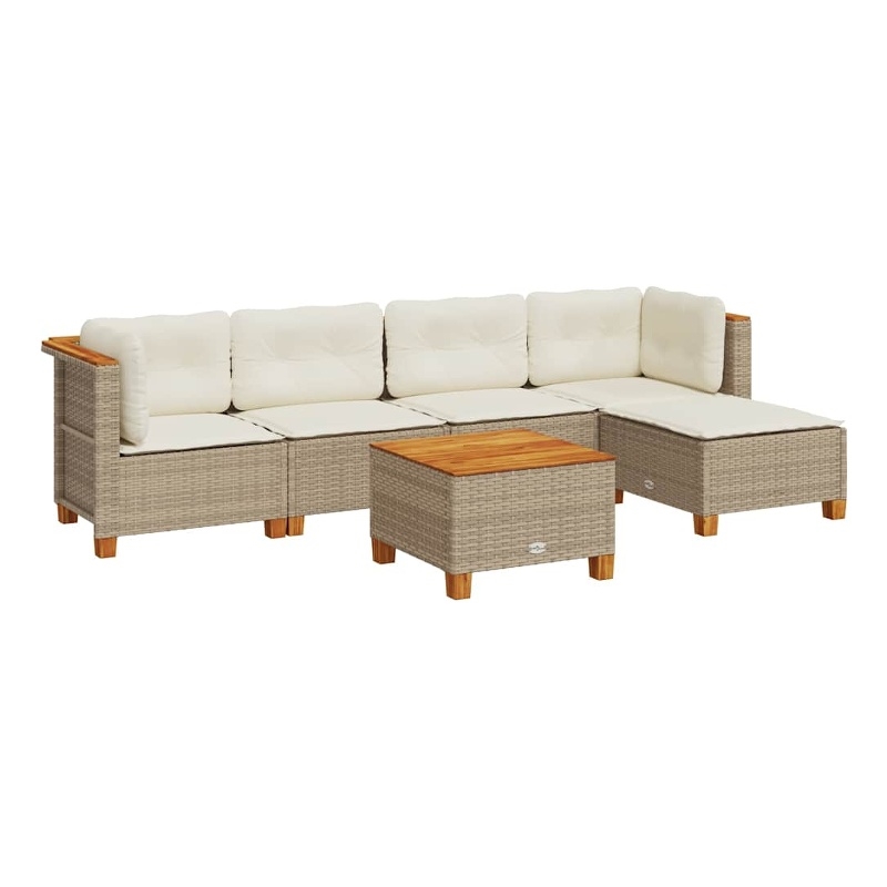 vidaXL 6 Piece Solid Acacia Wood Sofa Set in Beige
