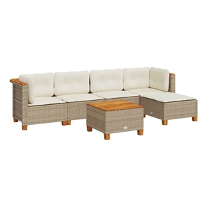 vidaXL 6 Piece Solid Acacia Wood Sofa Set in Beige