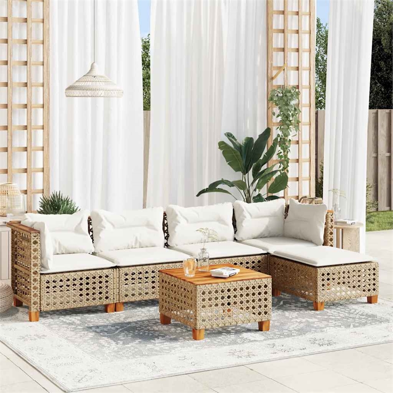 vidaXL 6 Piece Solid Acacia Wood Sofa Set in Beige