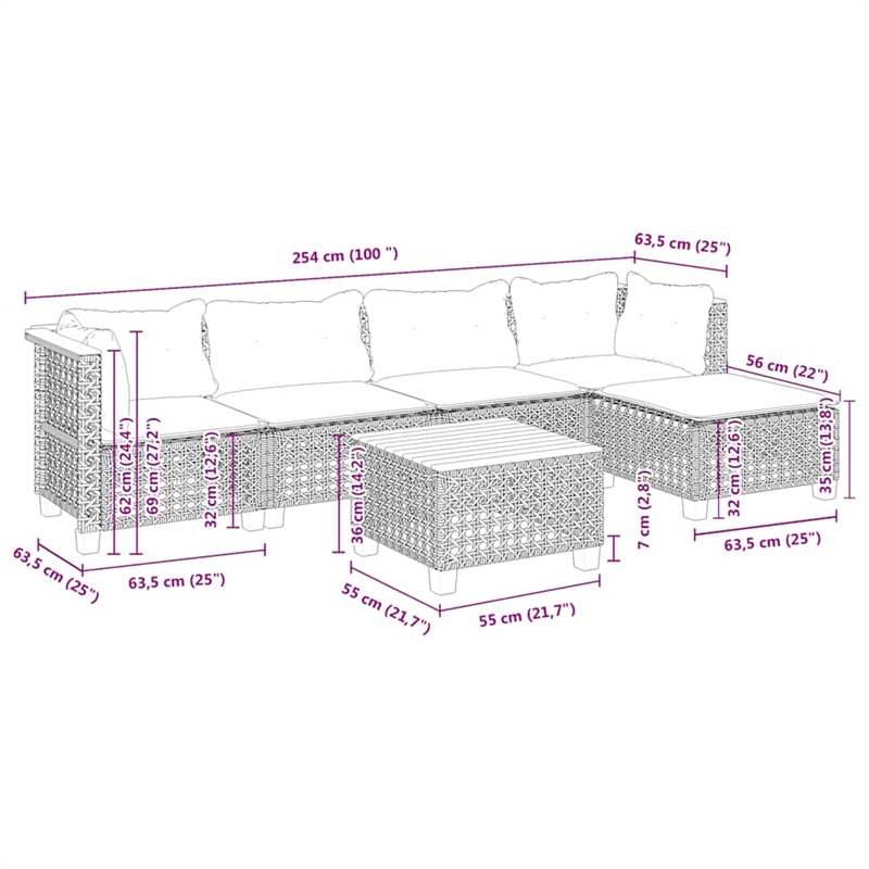 vidaXL 6 Piece Solid Acacia Wood Sofa Set in Beige