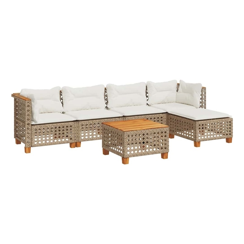 vidaXL 6 Piece Solid Acacia Wood Sofa Set in Beige