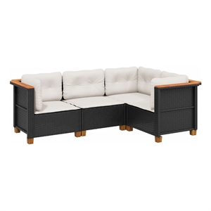 vidaXL 4 Piece Poly Rattan Small Sofa Set in Black/White/Cream