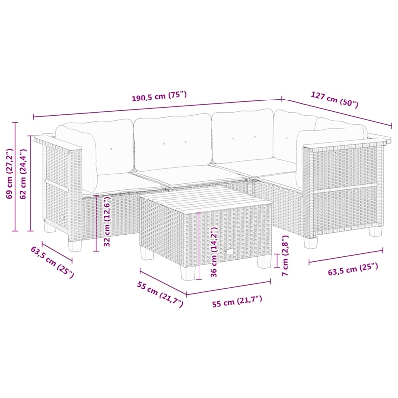 vidaXL 5 Piece Solid Acacia Wood Sofa Set in Beige