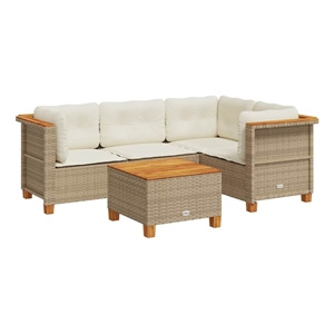 vidaXL 5 Piece Solid Acacia Wood Sofa Set in Beige