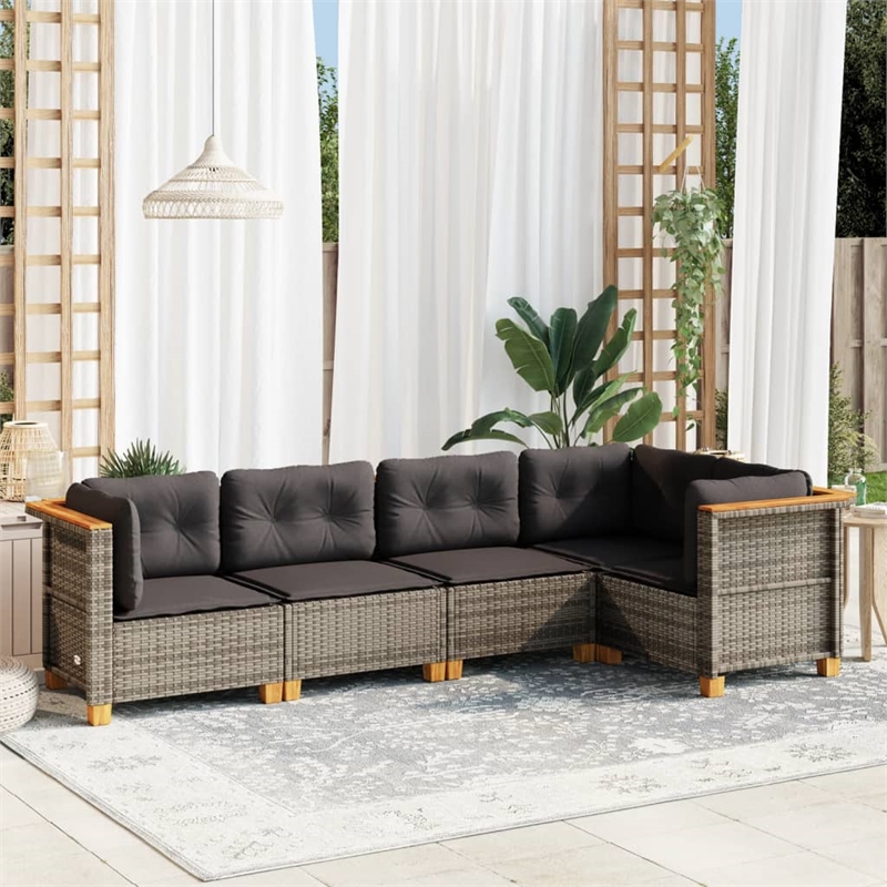 vidaXL 5 Piece Solid Acacia Wood Sofa Set in Gray
