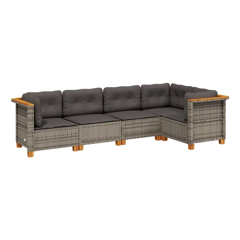 vidaXL 5 Piece Solid Acacia Wood Sofa Set in Gray