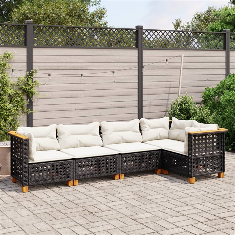 vidaXL 5 Piece Steel Sofa Set in Black/White/Cream
