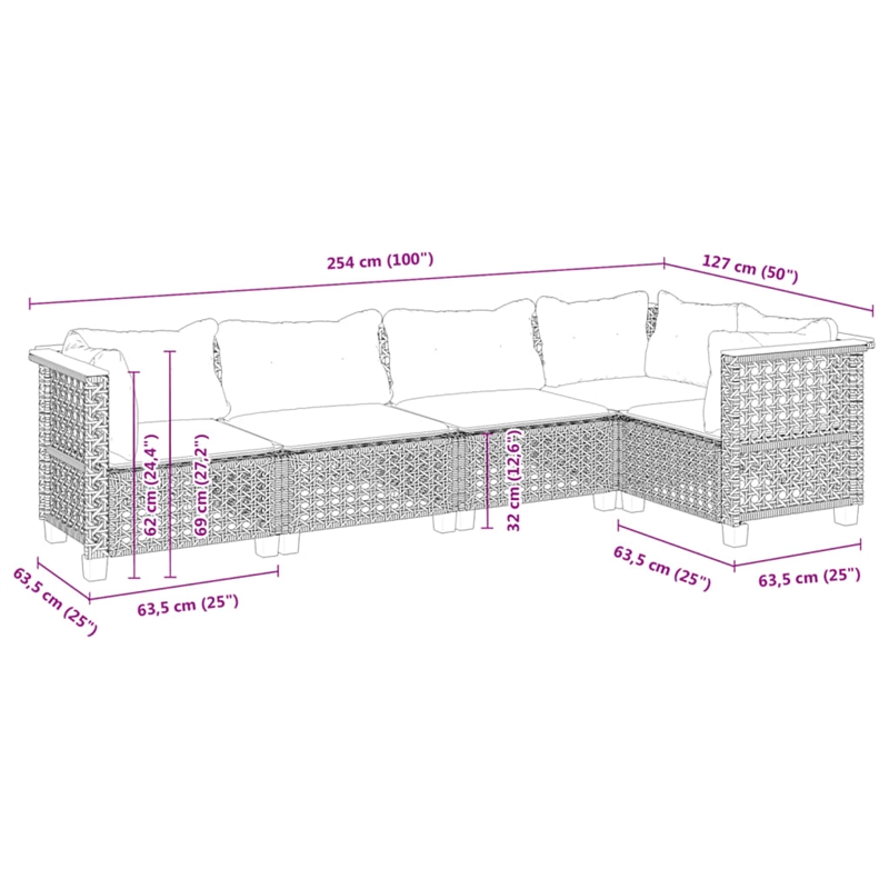 vidaXL 5 Piece Steel Sofa Set in Black/White/Cream