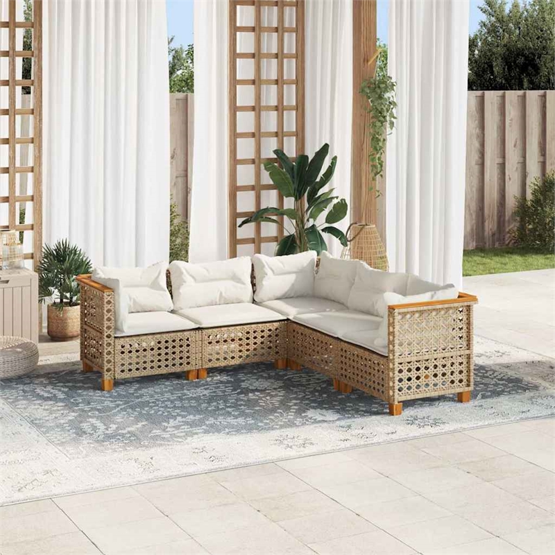 vidaXL 5 Piece Solid Acacia Wood Sofa Set in Beige