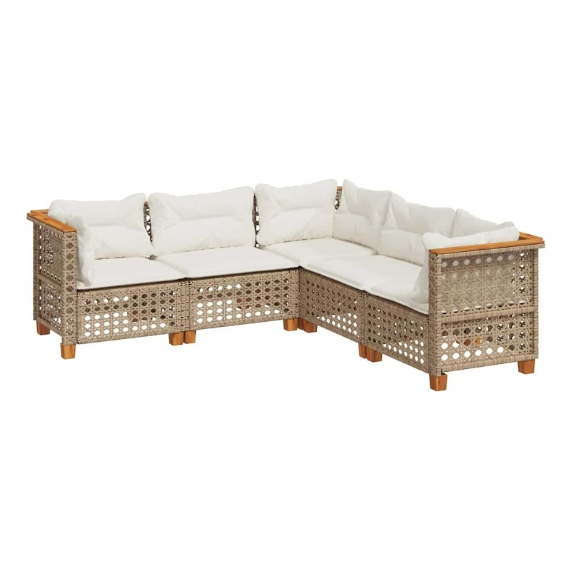 vidaXL 5 Piece Solid Acacia Wood Sofa Set in Beige