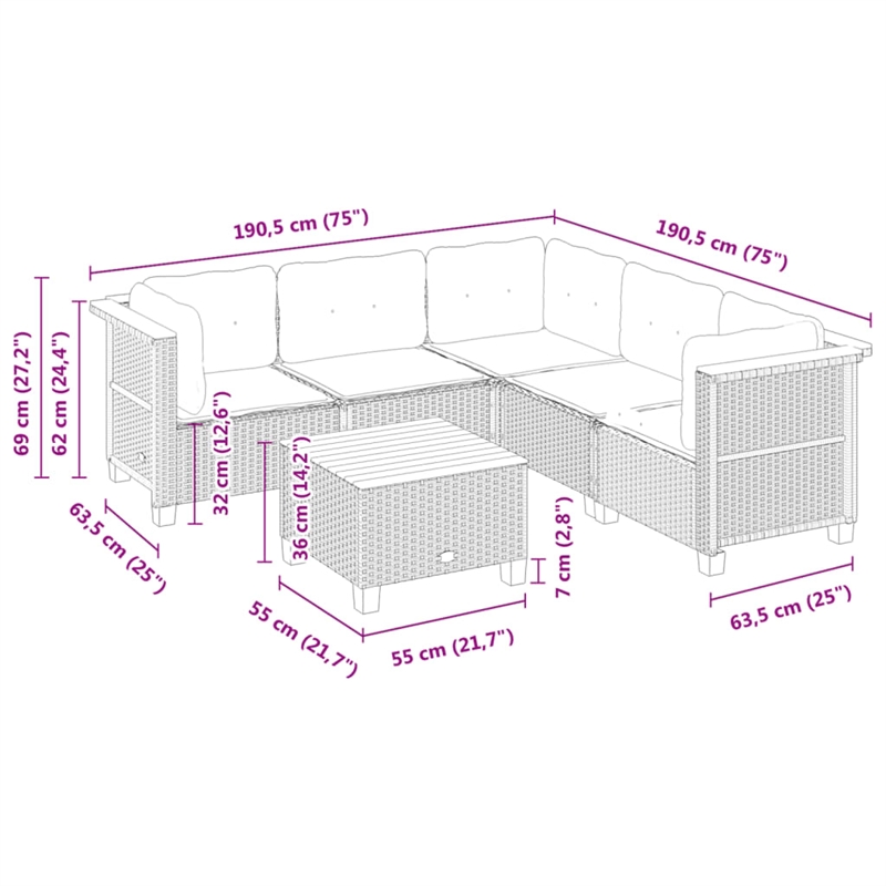 vidaXL Steel Garden Sofa Set in Gray
