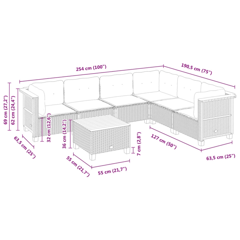 vidaXL 7 Piece Solid Acacia Wood Sofa Set in Gray