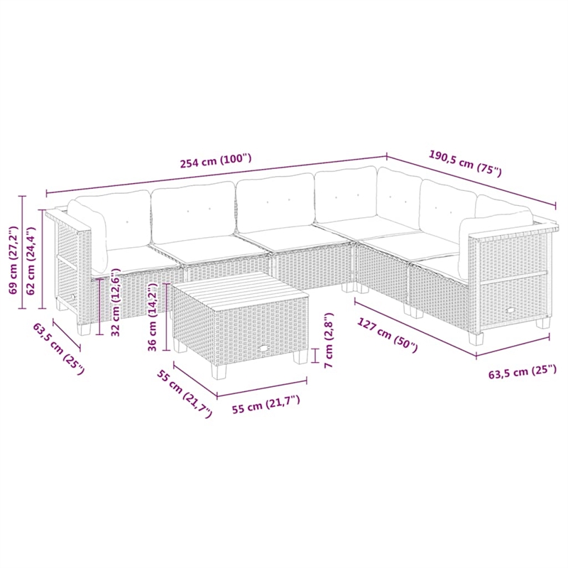 vidaXL Solid Acacia Wood Small Sofa Set in Beige
