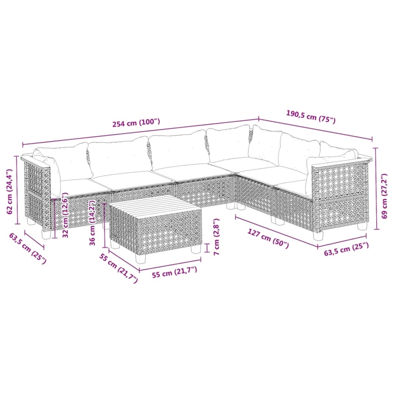 vidaXL 7 Piece Solid Acacia Wood Sofa Set in Gray