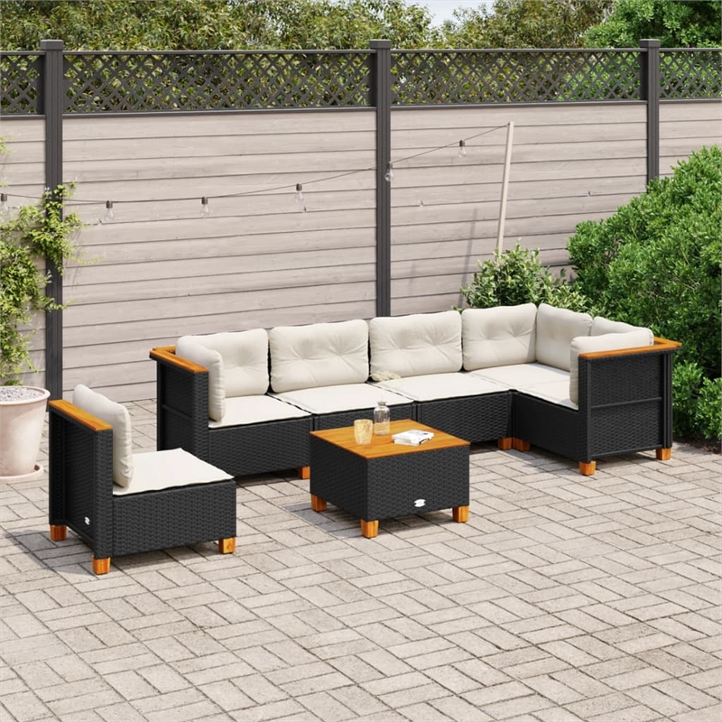 vidaXL 7 Piece Steel Sofa Set in Black/White/Cream