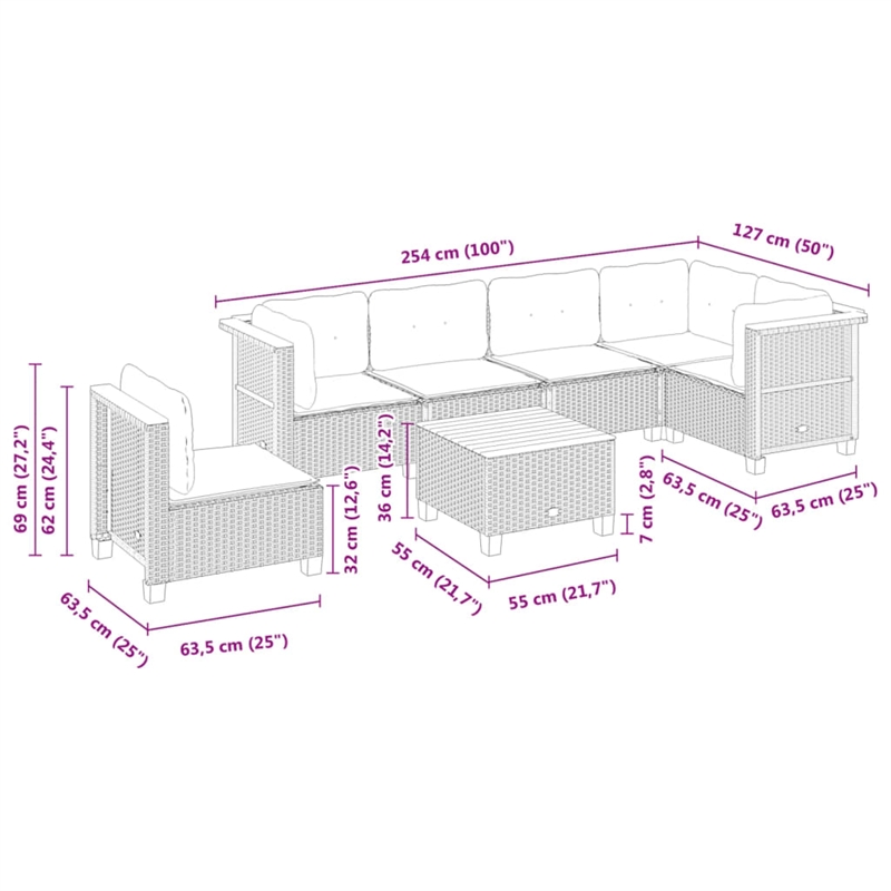 vidaXL 7 Piece Steel Sofa Set in Black/White/Cream