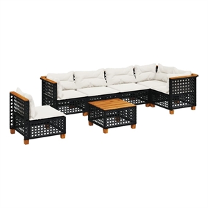 vidaXL 7 Piece Solid Acacia Wood Sofa Set in Black/White/Cream