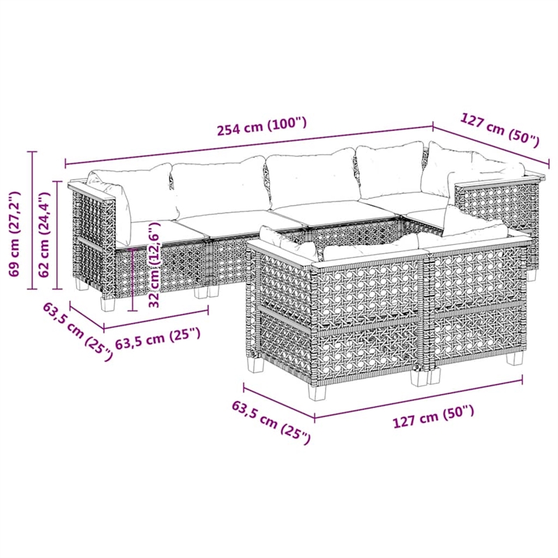 vidaXL 7 Piece Solid Acacia Wood Sofa Set in Gray
