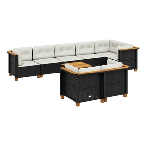 vidaXL 9 Piece Solid Acacia Wood Large Sofa Set in Black