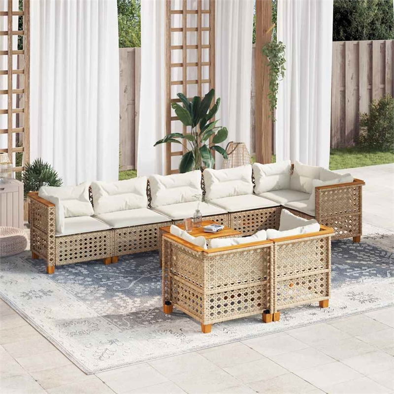vidaXL 9 Piece Solid Acacia Wood Sofa Set in Beige