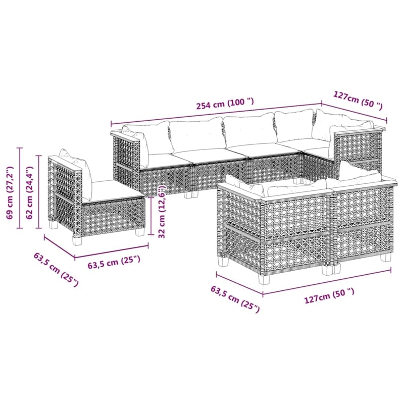vidaXL 8 Piece Poly Rattan Sofa Set in Gray