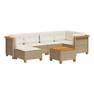 vidaXL 7 Piece Solid Acacia Wood Sofa Set in White/Cream/Beige