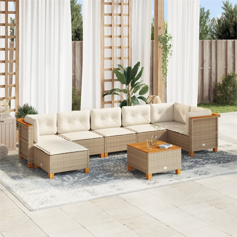 vidaXL 8 Piece Solid Acacia Wood Small Sofa Set in Beige