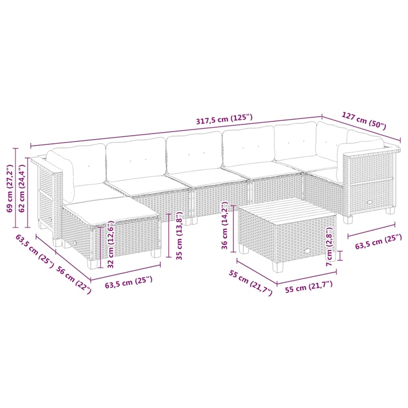 vidaXL 8 Piece Solid Acacia Wood Small Sofa Set in Beige