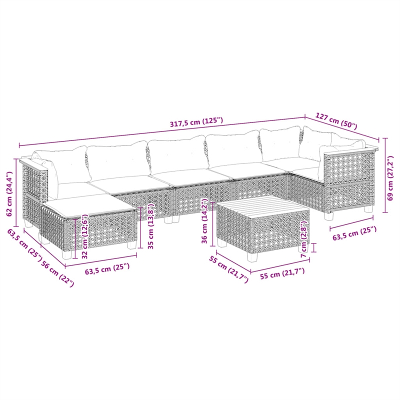 vidaXL 8 Piece Solid Acacia Wood Sofa Set in Gray
