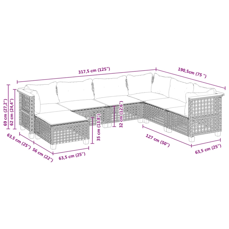 vidaXL 7 Piece Steel Sofa Set in Gray