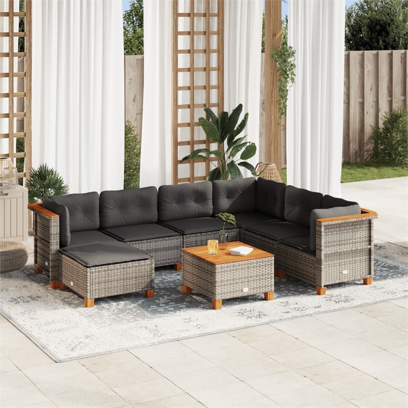 vidaXL 8 Piece Solid Acacia Wood Sofa Set in Gray