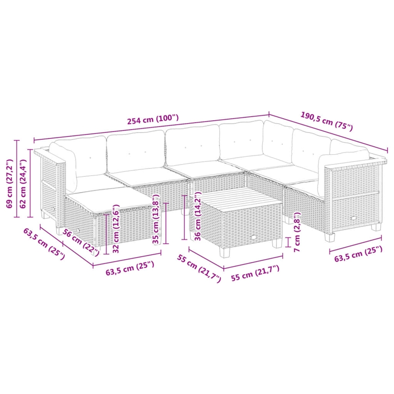 vidaXL 8 Piece Solid Acacia Wood Sofa Set in Gray