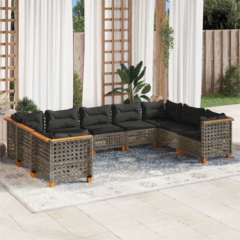 vidaXL 9 Piece Solid Acacia Wood Sofa Set in Gray