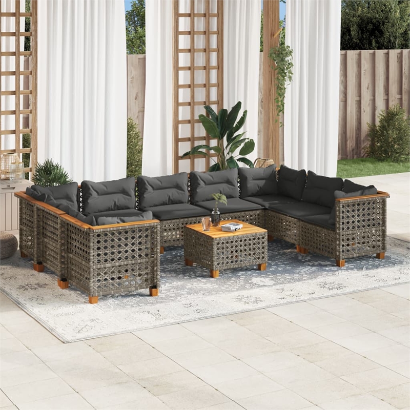 vidaXL 10 Piece Solid Acacia Wood Small Sofa Set in Gray