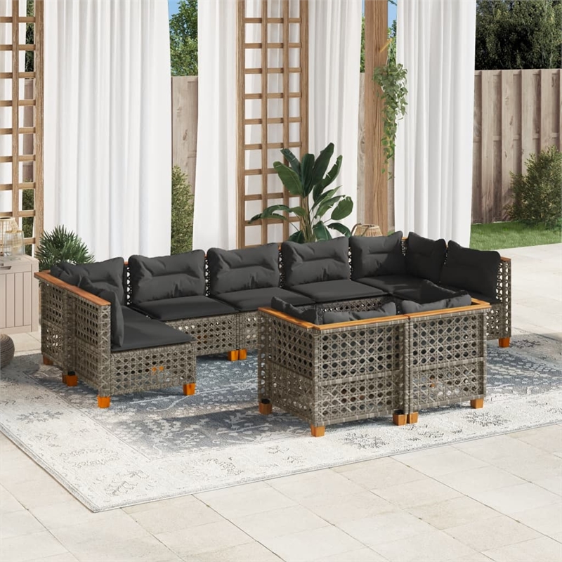 vidaXL 9 Piece Solid Acacia Wood Sofa Set in Gray