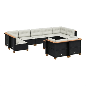 vidaXL 10 Piece Solid Acacia Wood Sofa Set in Black/White/Cream
