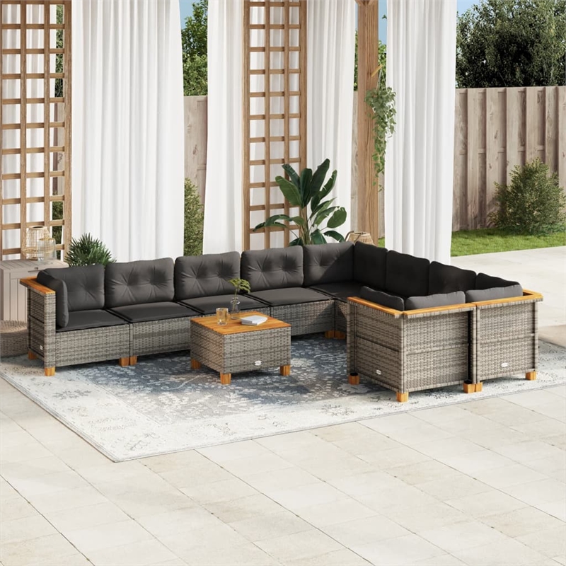 vidaXL 10 Piece Solid Acacia Wood Sofa Set in Gray